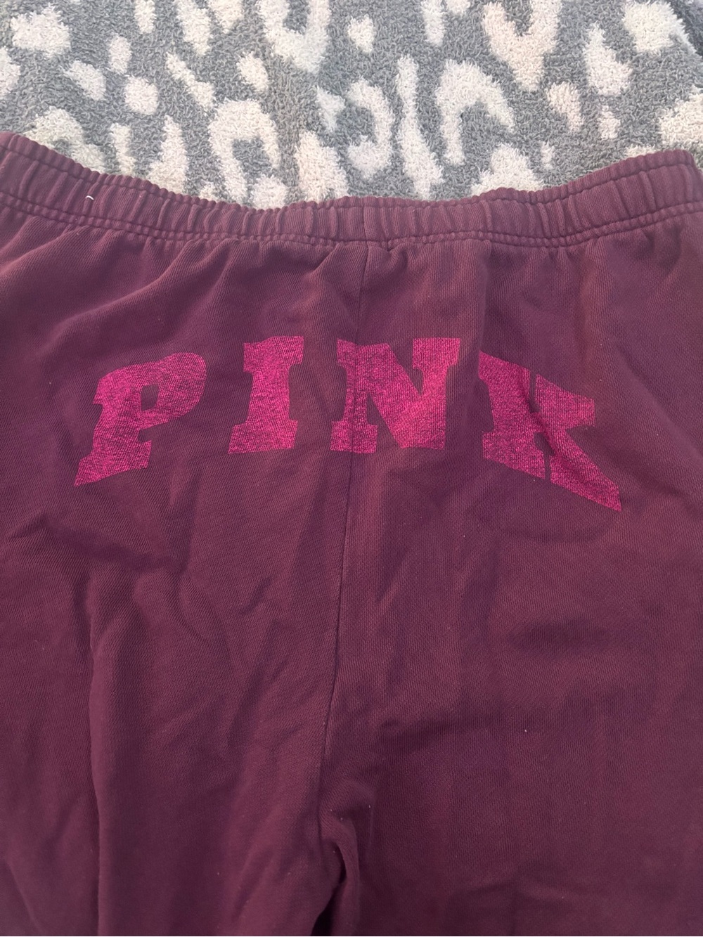 PINK Victoria's Secret Maroon and Light Pink Fleece-Lined Waistband Pants